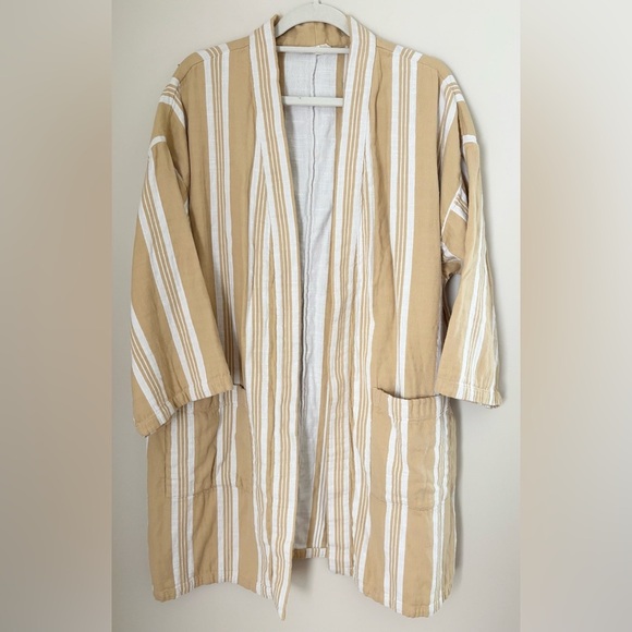 Eileen Fisher OS Butter Yellow and White Gauzy 100% Organic Cotton Kimono - Picture 2 of 8